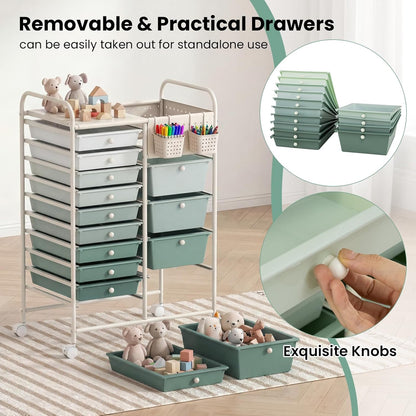 15-Drawer Rolling Storage Cart, Craft Storage Cart with Removable Drawers & Lockable Wheels, Art Cart Supply Storage Organizer for Home Office Classroom, Yellow