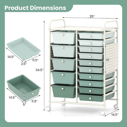 15-Drawer Rolling Storage Cart, Craft Storage Cart with Removable Drawers & Lockable Wheels, Art Cart Supply Storage Organizer for Home Office Classroom, Yellow