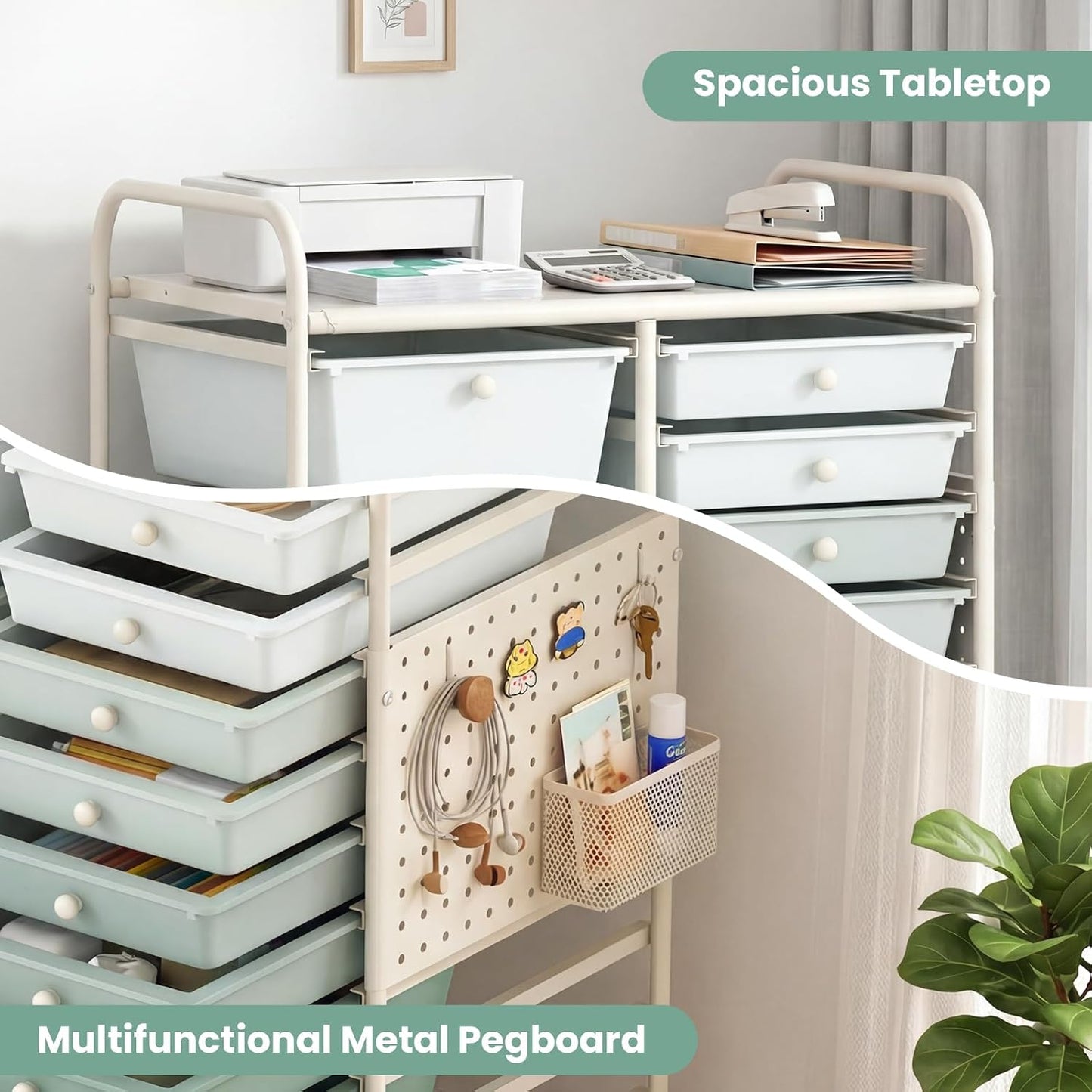 15-Drawer Rolling Storage Cart, Craft Storage Cart with Removable Drawers & Lockable Wheels, Art Cart Supply Storage Organizer for Home Office Classroom, Yellow