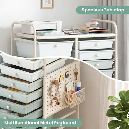 15-Drawer Rolling Storage Cart, Craft Storage Cart with Removable Drawers & Lockable Wheels, Art Cart Supply Storage Organizer for Home Office Classroom, Yellow