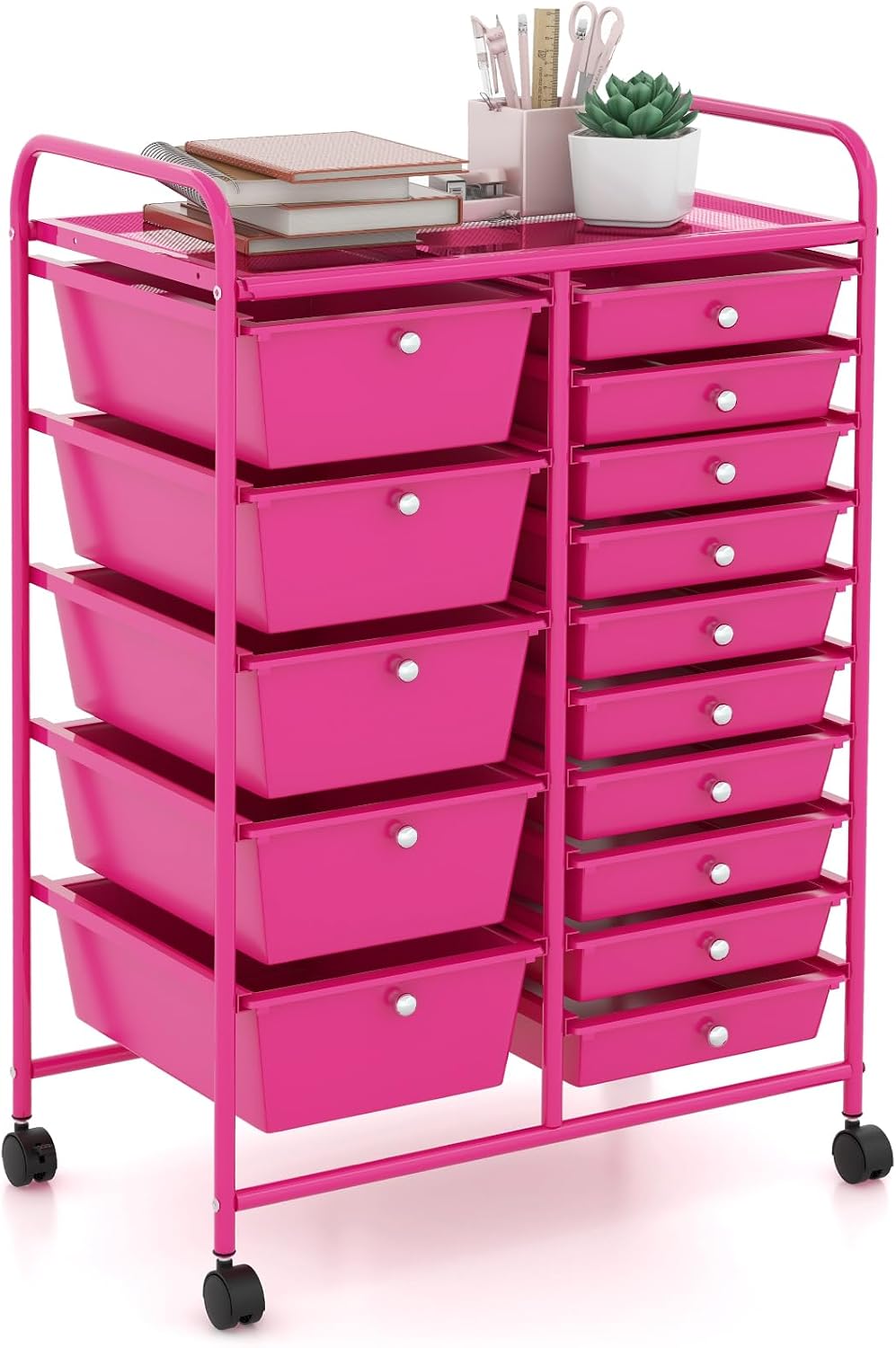 15-Drawer Rolling Storage Cart, Craft Storage Cart with Removable Drawers & Lockable Wheels, Art Cart Supply Storage Organizer for Home Office Classroom, Yellow