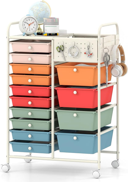 15-Drawer Rolling Storage Cart, Craft Storage Cart with Removable Drawers & Lockable Wheels, Art Cart Supply Storage Organizer for Home Office Classroom, Yellow