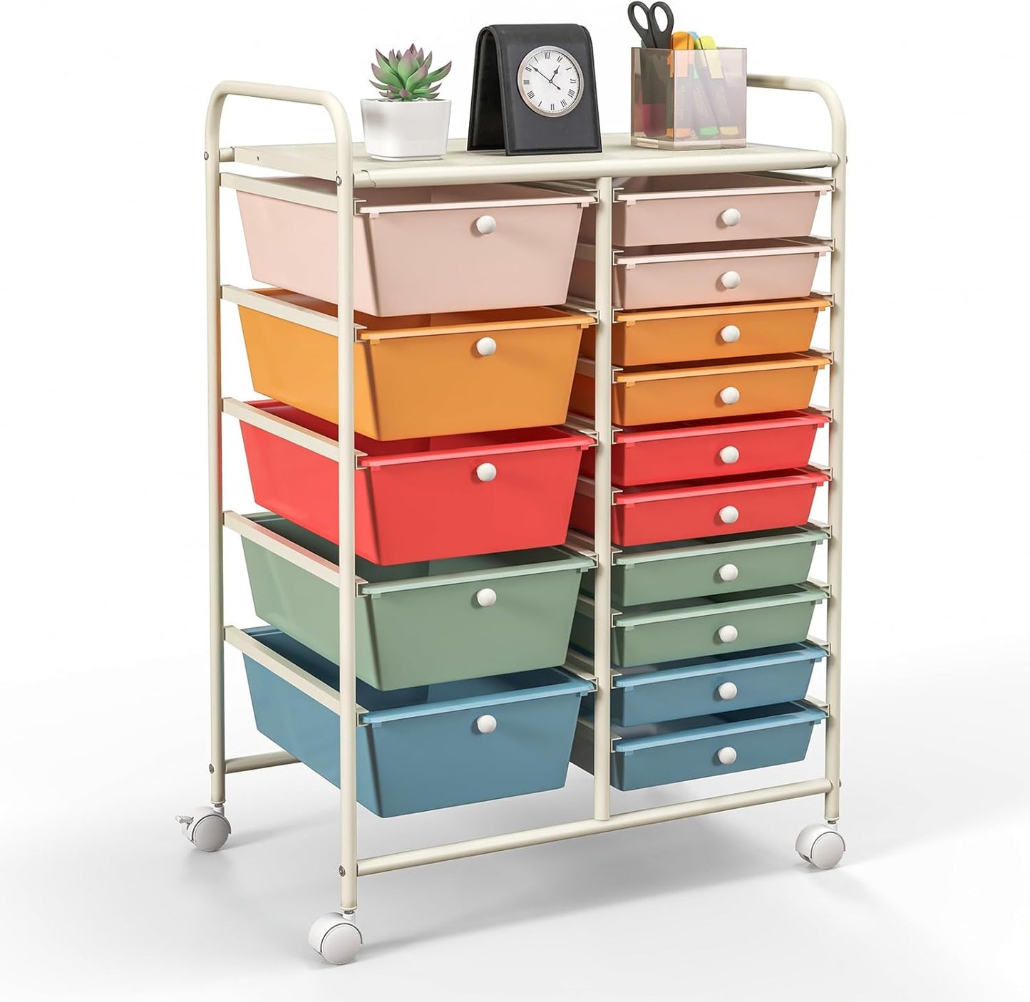 15-Drawer Rolling Storage Cart, Craft Storage Cart with Removable Drawers & Lockable Wheels, Art Cart Supply Storage Organizer for Home Office Classroom, Yellow