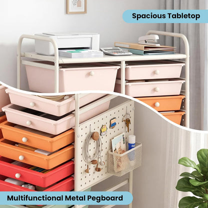 15-Drawer Rolling Storage Cart, Craft Storage Cart with Removable Drawers & Lockable Wheels, Art Cart Supply Storage Organizer for Home Office Classroom, Yellow