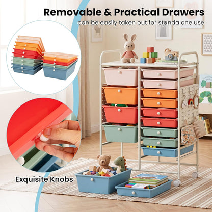 15-Drawer Rolling Storage Cart, Craft Storage Cart with Removable Drawers & Lockable Wheels, Art Cart Supply Storage Organizer for Home Office Classroom, Yellow