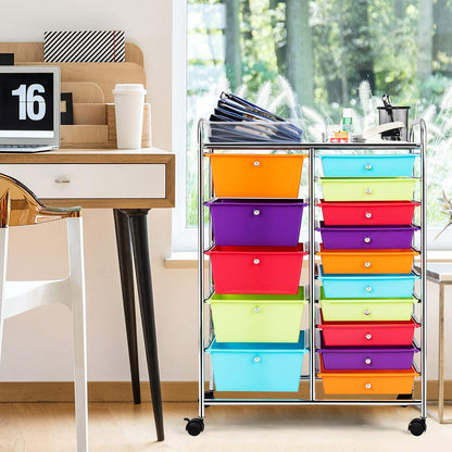 15-Drawer Rolling Storage Cart, Craft Storage Cart with Removable Drawers & Lockable Wheels, Art Cart Supply Storage Organizer for Home Office Classroom, Yellow