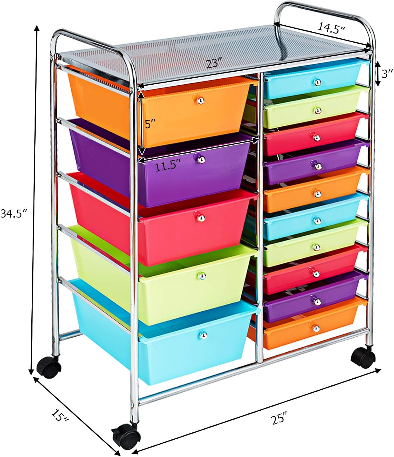 15-Drawer Rolling Storage Cart, Craft Storage Cart with Removable Drawers & Lockable Wheels, Art Cart Supply Storage Organizer for Home Office Classroom, Yellow