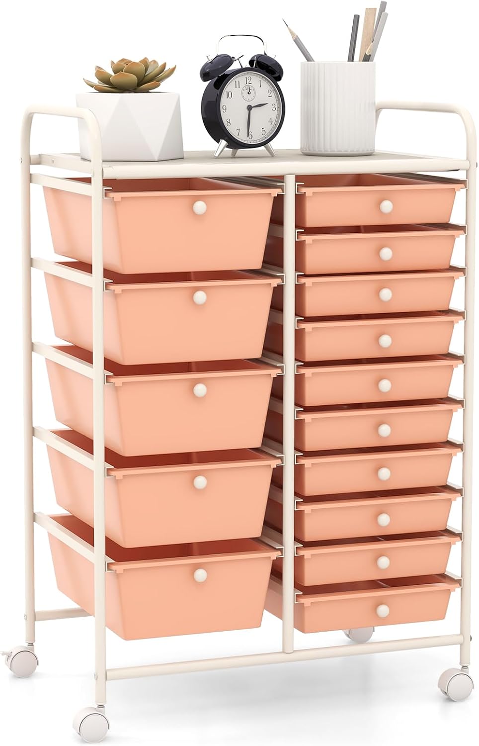 15-Drawer Rolling Storage Cart, Craft Storage Cart with Removable Drawers & Lockable Wheels, Art Cart Supply Storage Organizer for Home Office Classroom, Yellow