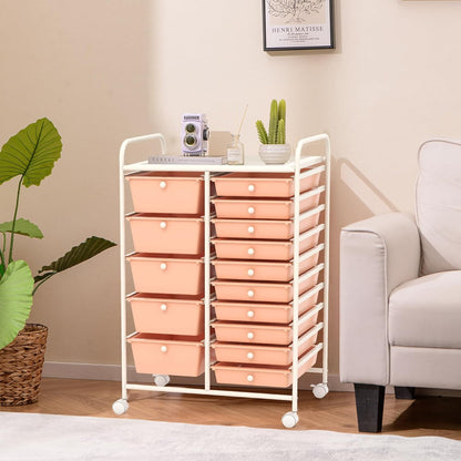 15-Drawer Rolling Storage Cart, Craft Storage Cart with Removable Drawers & Lockable Wheels, Art Cart Supply Storage Organizer for Home Office Classroom, Yellow