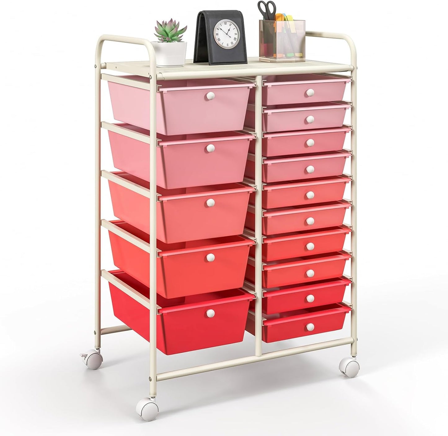 15-Drawer Rolling Storage Cart, Craft Storage Cart with Removable Drawers & Lockable Wheels, Art Cart Supply Storage Organizer for Home Office Classroom, Yellow