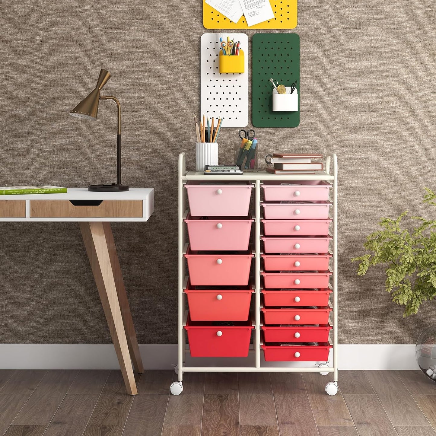 15-Drawer Rolling Storage Cart, Craft Storage Cart with Removable Drawers & Lockable Wheels, Art Cart Supply Storage Organizer for Home Office Classroom, Yellow