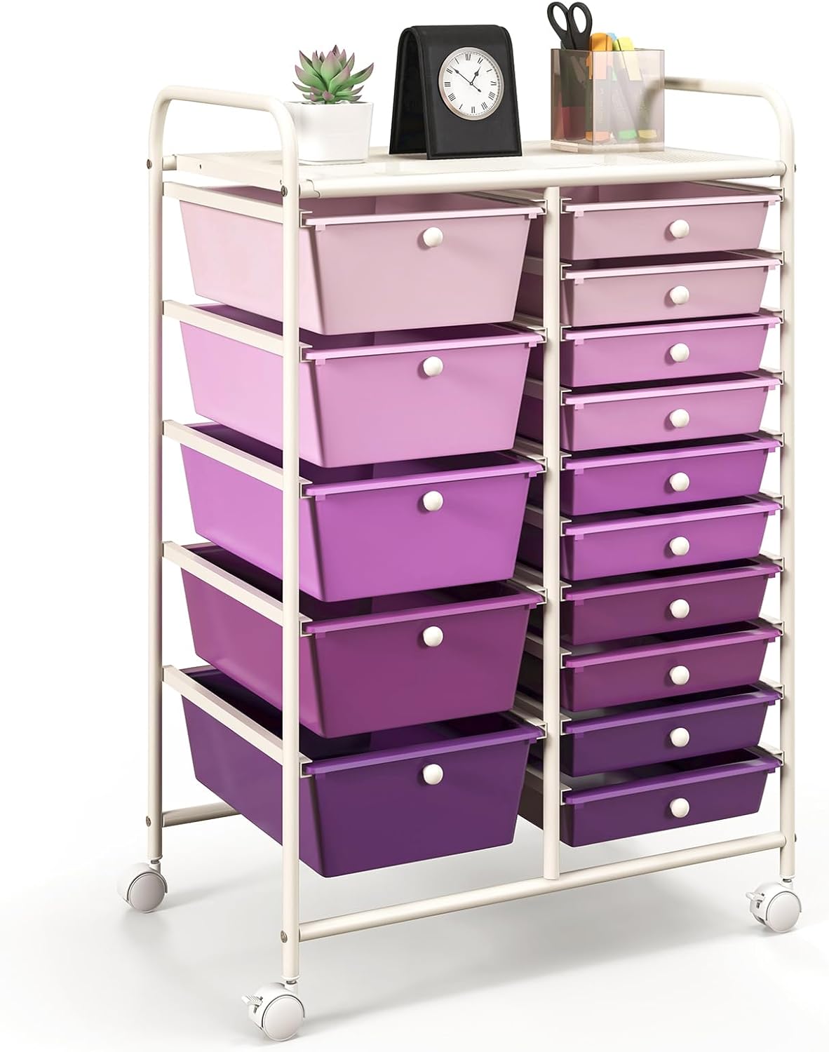 15-Drawer Rolling Storage Cart, Craft Storage Cart with Removable Drawers & Lockable Wheels, Art Cart Supply Storage Organizer for Home Office Classroom, Yellow