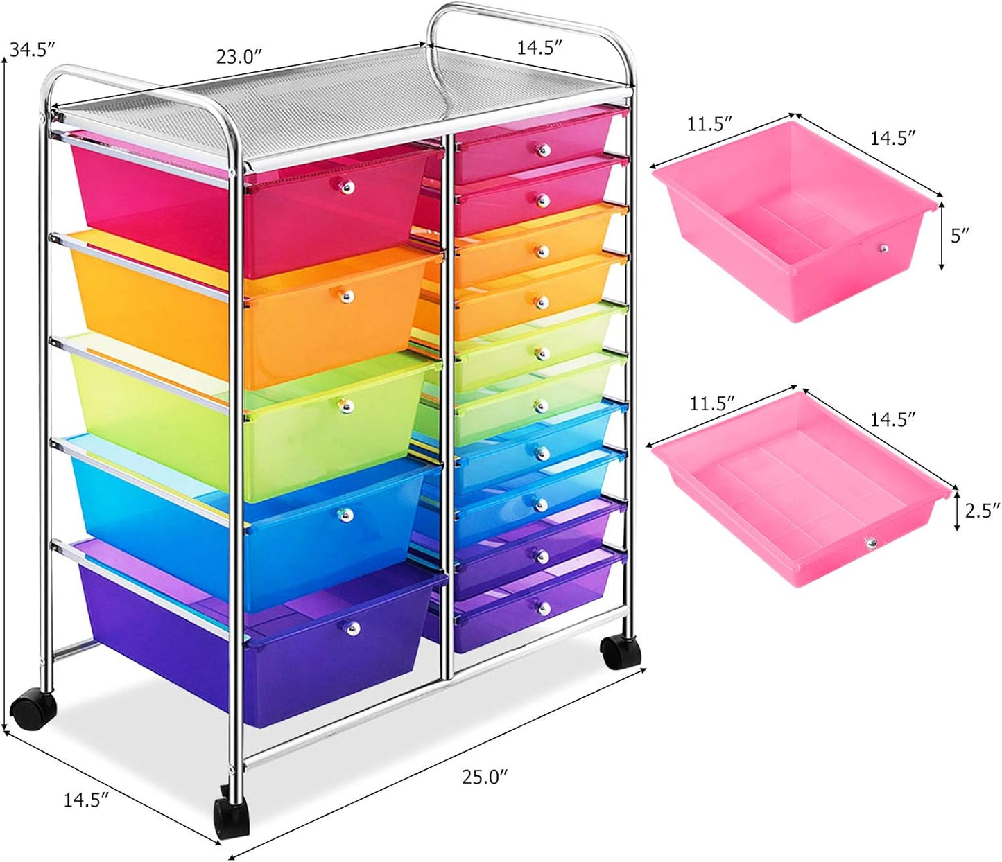 15-Drawer Rolling Storage Cart, Craft Storage Cart with Removable Drawers & Lockable Wheels, Art Cart Supply Storage Organizer for Home Office Classroom, Yellow