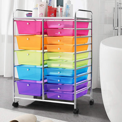 15-Drawer Rolling Storage Cart, Craft Storage Cart with Removable Drawers & Lockable Wheels, Art Cart Supply Storage Organizer for Home Office Classroom, Yellow