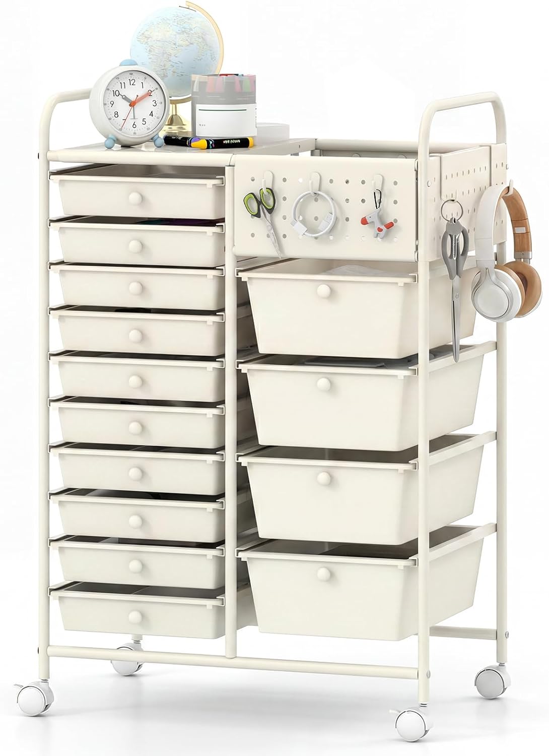 15-Drawer Rolling Storage Cart, Craft Storage Cart with Removable Drawers & Lockable Wheels, Art Cart Supply Storage Organizer for Home Office Classroom, Yellow