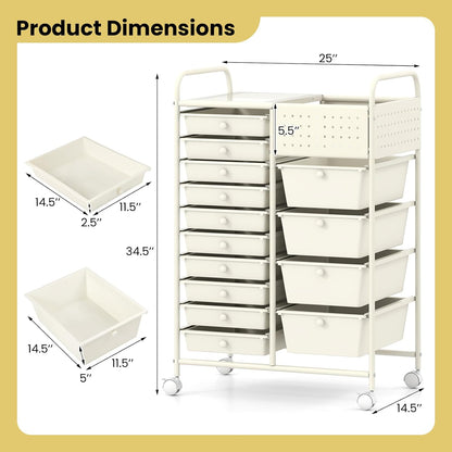 15-Drawer Rolling Storage Cart, Craft Storage Cart with Removable Drawers & Lockable Wheels, Art Cart Supply Storage Organizer for Home Office Classroom, Yellow