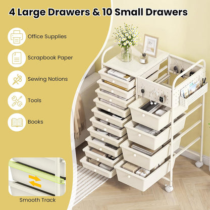 15-Drawer Rolling Storage Cart, Craft Storage Cart with Removable Drawers & Lockable Wheels, Art Cart Supply Storage Organizer for Home Office Classroom, Yellow