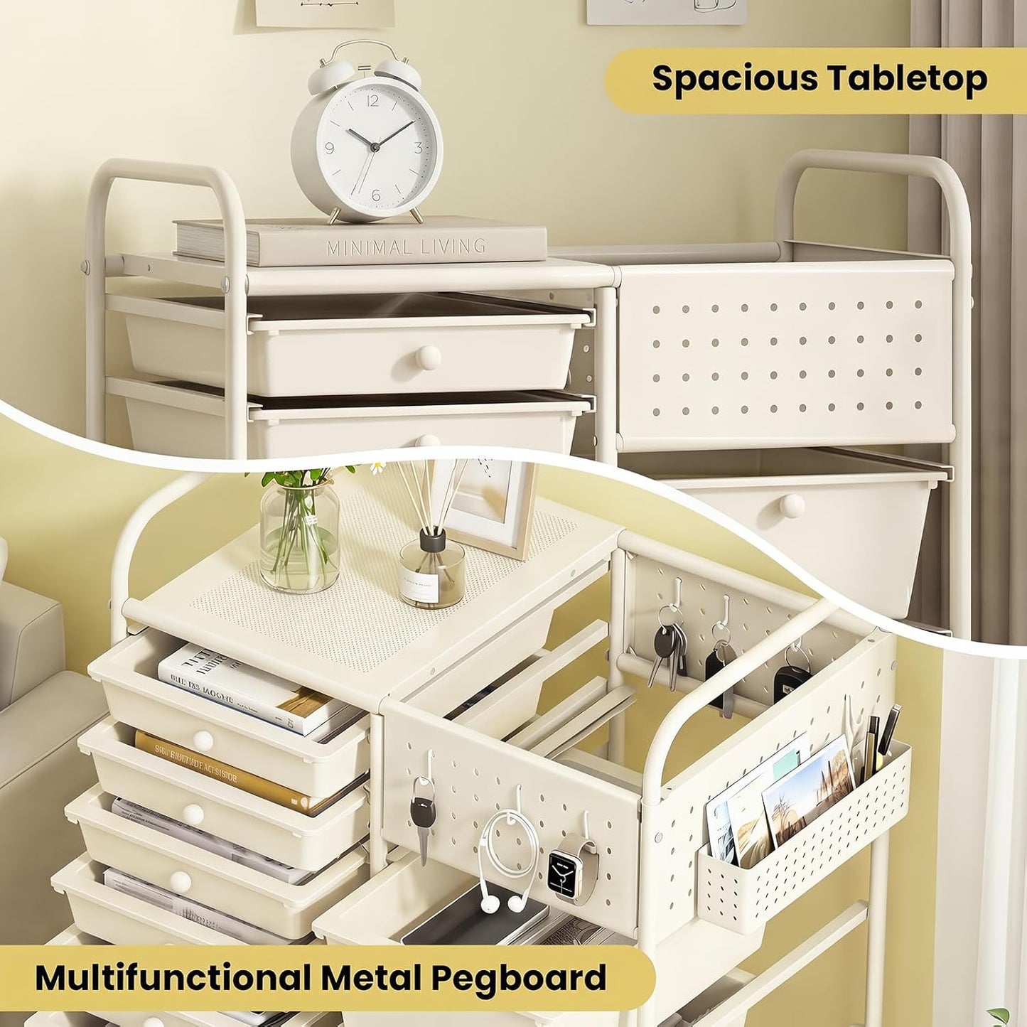 15-Drawer Rolling Storage Cart, Craft Storage Cart with Removable Drawers & Lockable Wheels, Art Cart Supply Storage Organizer for Home Office Classroom, Yellow