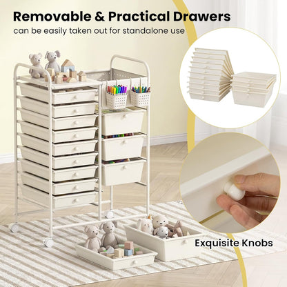 15-Drawer Rolling Storage Cart, Craft Storage Cart with Removable Drawers & Lockable Wheels, Art Cart Supply Storage Organizer for Home Office Classroom, Yellow