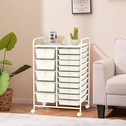 15-Drawer Rolling Storage Cart, Craft Storage Cart with Removable Drawers & Lockable Wheels, Art Cart Supply Storage Organizer for Home Office Classroom, Yellow