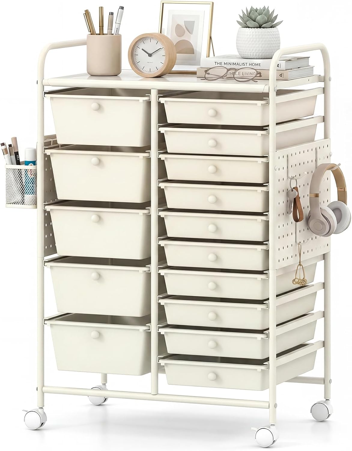 15-Drawer Rolling Storage Cart, Craft Storage Cart with Removable Drawers & Lockable Wheels, Art Cart Supply Storage Organizer for Home Office Classroom, Yellow