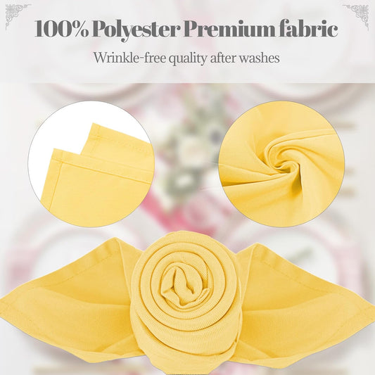 Yellow Heavy Duty Cloth Napkins - 17 x 17 Inch Solid Washable Polyester Dinner Napkins - Set of 8 Napkins with Hemmed Edges - Great for Weddings, Parties, Banquets Dinner & More