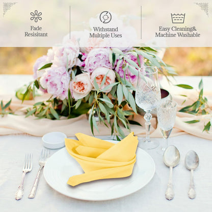 Yellow Heavy Duty Cloth Napkins - 17 x 17 Inch Solid Washable Polyester Dinner Napkins - Set of 8 Napkins with Hemmed Edges - Great for Weddings, Parties, Banquets Dinner & More