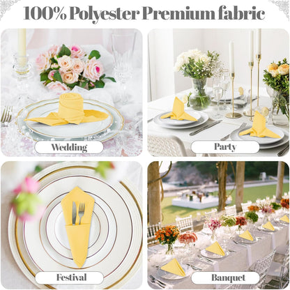 Yellow Heavy Duty Cloth Napkins - 17 x 17 Inch Solid Washable Polyester Dinner Napkins - Set of 8 Napkins with Hemmed Edges - Great for Weddings, Parties, Banquets Dinner & More