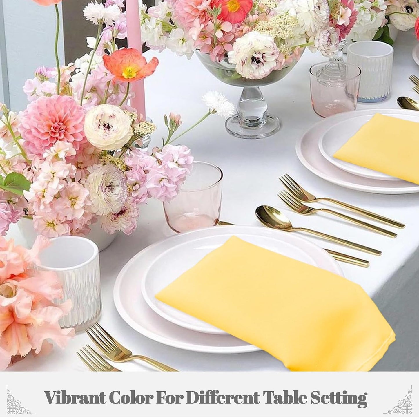 Yellow Heavy Duty Cloth Napkins - 17 x 17 Inch Solid Washable Polyester Dinner Napkins - Set of 8 Napkins with Hemmed Edges - Great for Weddings, Parties, Banquets Dinner & More