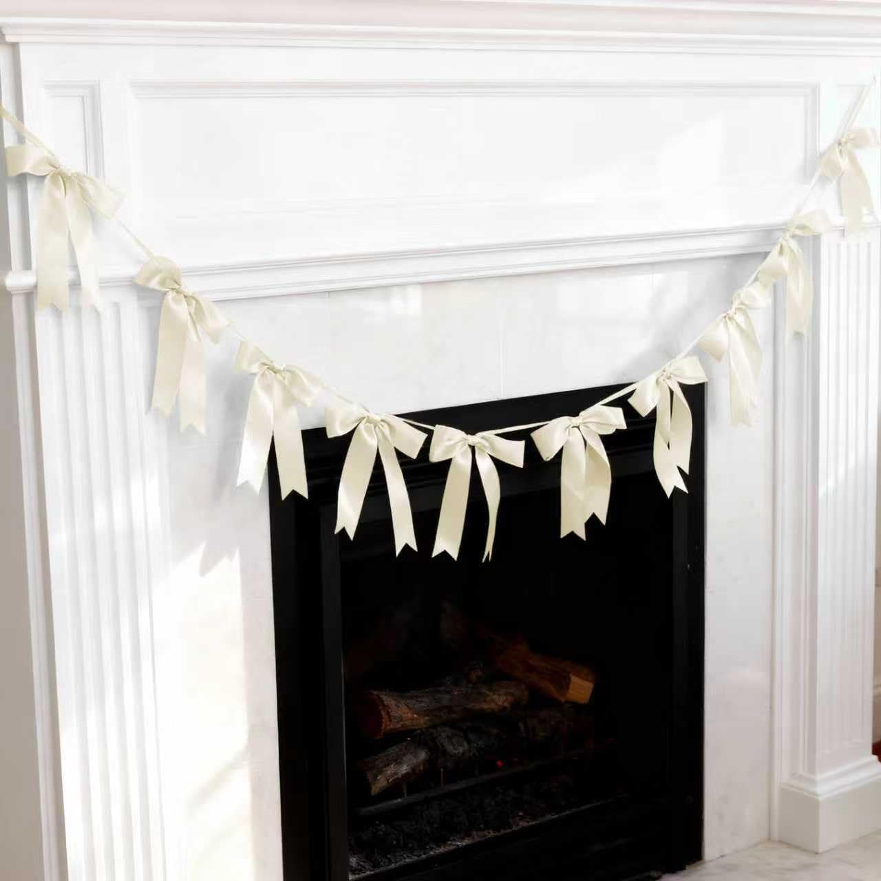 Bow Garland Banner - 10Pcs Pre-Strung Satin Bows for Baby Shower, Birthday, Bridal Shower, Wedding Party Decorations (Yellow)
