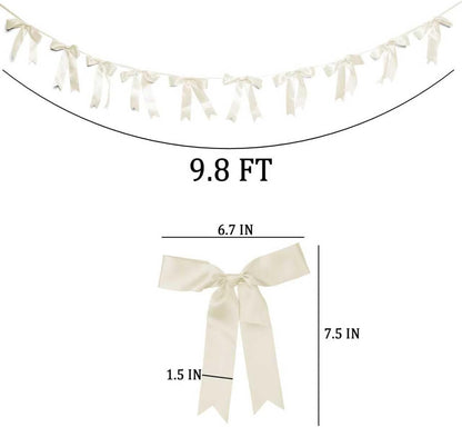 Bow Garland Banner - 10Pcs Pre-Strung Satin Bows for Baby Shower, Birthday, Bridal Shower, Wedding Party Decorations (Yellow)