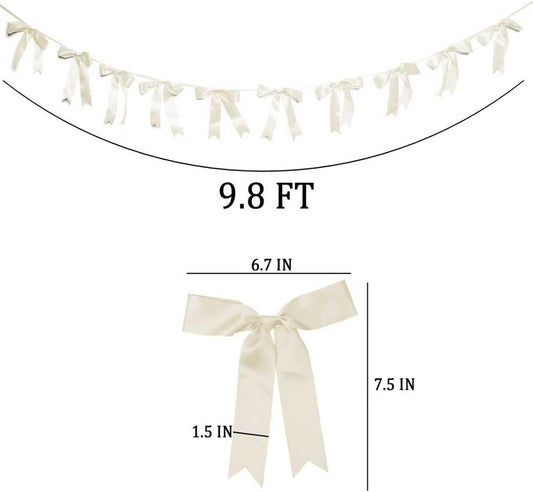 Bow Garland Banner - 10Pcs Pre-Strung Satin Bows for Baby Shower, Birthday, Bridal Shower, Wedding Party Decorations (Yellow)