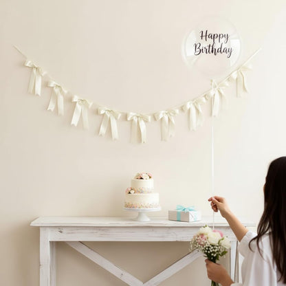 Bow Garland Banner - 10Pcs Pre-Strung Satin Bows for Baby Shower, Birthday, Bridal Shower, Wedding Party Decorations (Yellow)