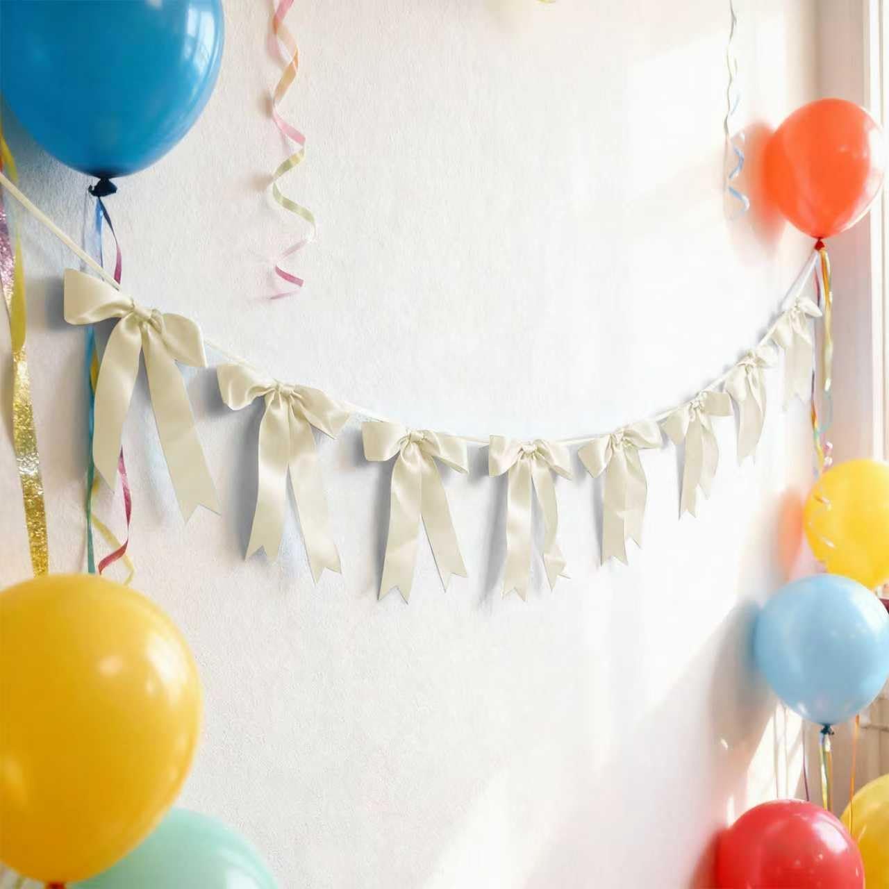 Bow Garland Banner - 10Pcs Pre-Strung Satin Bows for Baby Shower, Birthday, Bridal Shower, Wedding Party Decorations (Yellow)