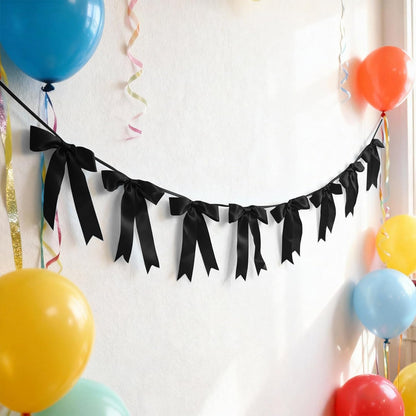 Bow Garland Banner - 10Pcs Pre-Strung Satin Bows for Baby Shower, Birthday, Bridal Shower, Wedding Party Decorations (Yellow)