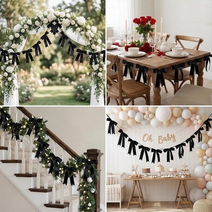 Bow Garland Banner - 10Pcs Pre-Strung Satin Bows for Baby Shower, Birthday, Bridal Shower, Wedding Party Decorations (Yellow)