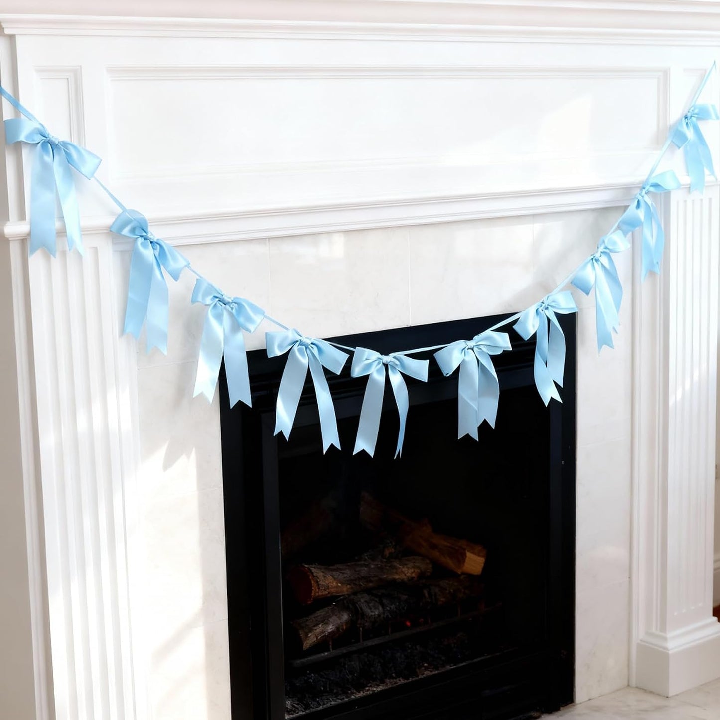 Bow Garland Banner - 10Pcs Pre-Strung Satin Bows for Baby Shower, Birthday, Bridal Shower, Wedding Party Decorations (Yellow)
