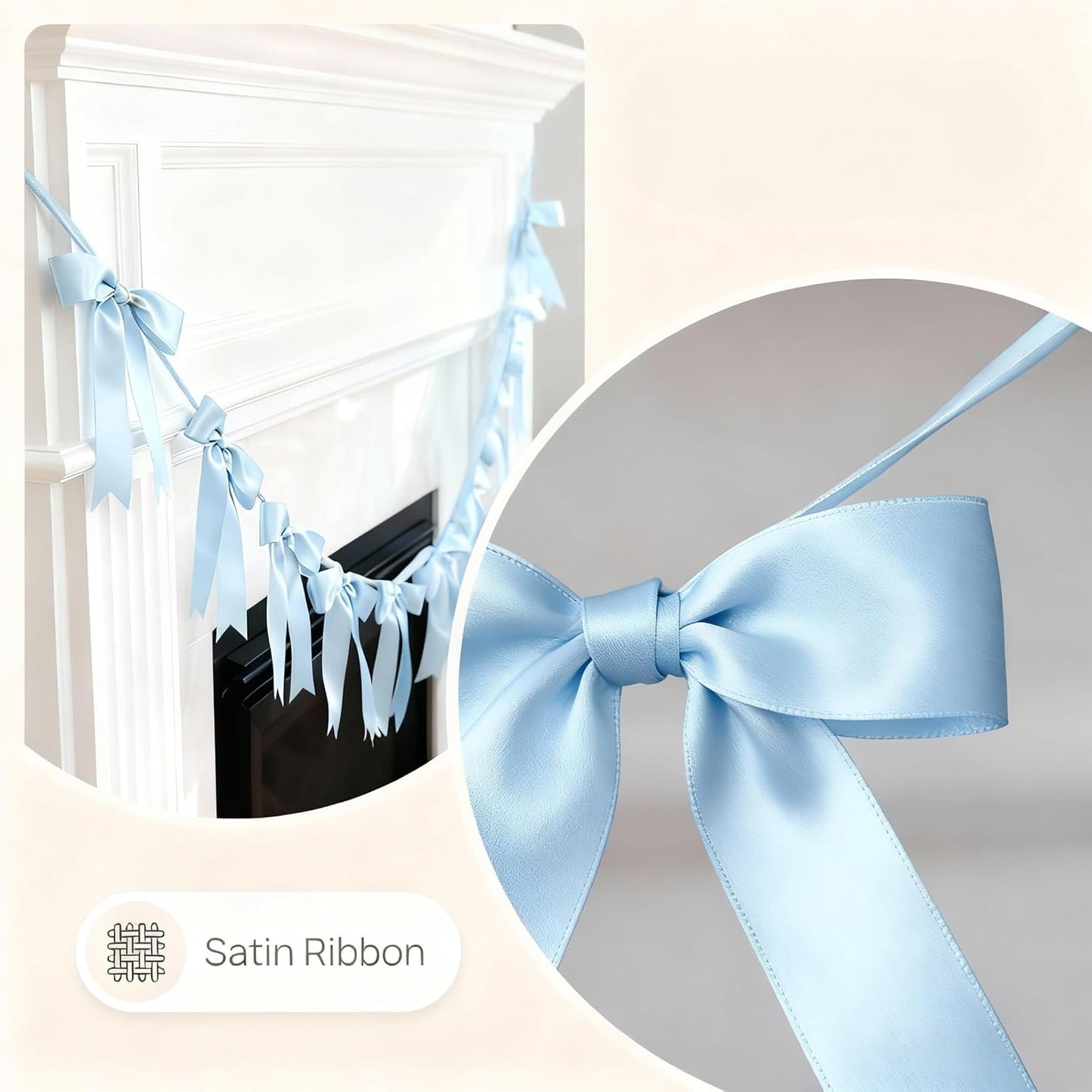 Bow Garland Banner - 10Pcs Pre-Strung Satin Bows for Baby Shower, Birthday, Bridal Shower, Wedding Party Decorations (Yellow)