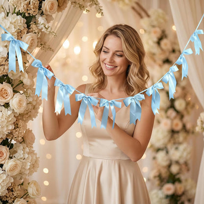 Bow Garland Banner - 10Pcs Pre-Strung Satin Bows for Baby Shower, Birthday, Bridal Shower, Wedding Party Decorations (Yellow)
