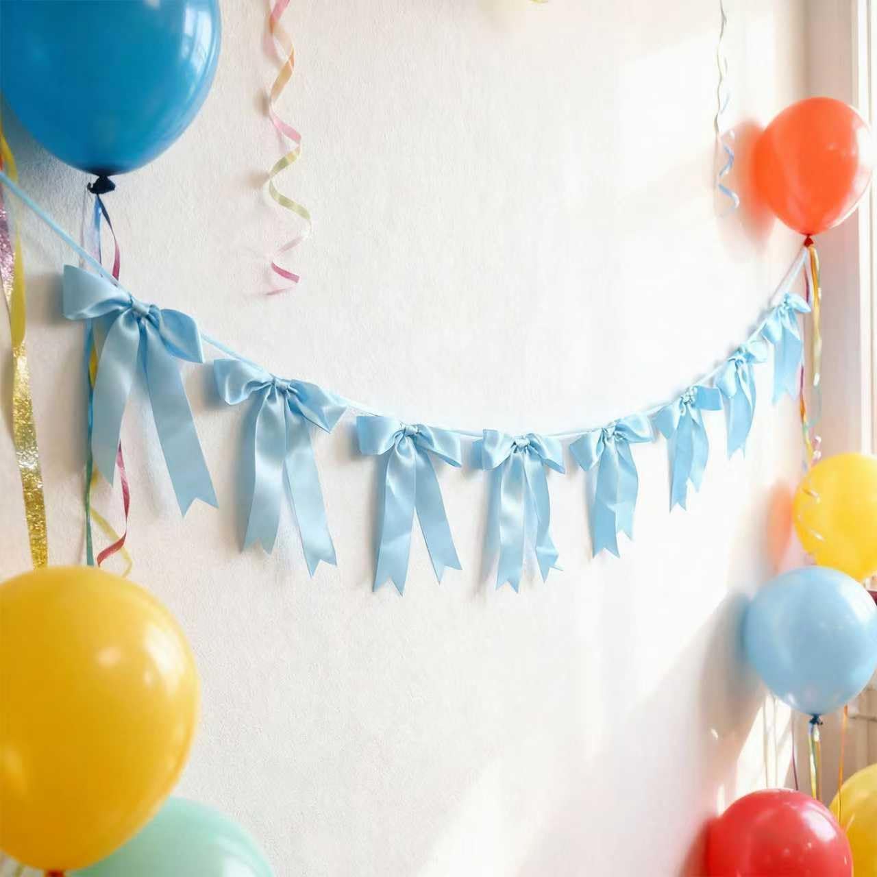 Bow Garland Banner - 10Pcs Pre-Strung Satin Bows for Baby Shower, Birthday, Bridal Shower, Wedding Party Decorations (Yellow)