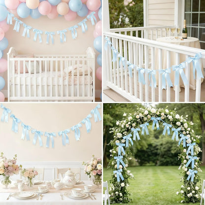 Bow Garland Banner - 10Pcs Pre-Strung Satin Bows for Baby Shower, Birthday, Bridal Shower, Wedding Party Decorations (Yellow)