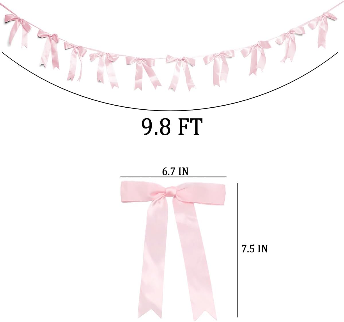 Bow Garland Banner - 10Pcs Pre-Strung Satin Bows for Baby Shower, Birthday, Bridal Shower, Wedding Party Decorations (Yellow)