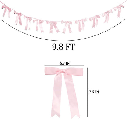 Bow Garland Banner - 10Pcs Pre-Strung Satin Bows for Baby Shower, Birthday, Bridal Shower, Wedding Party Decorations (Yellow)