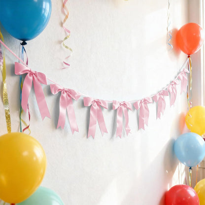 Bow Garland Banner - 10Pcs Pre-Strung Satin Bows for Baby Shower, Birthday, Bridal Shower, Wedding Party Decorations (Yellow)
