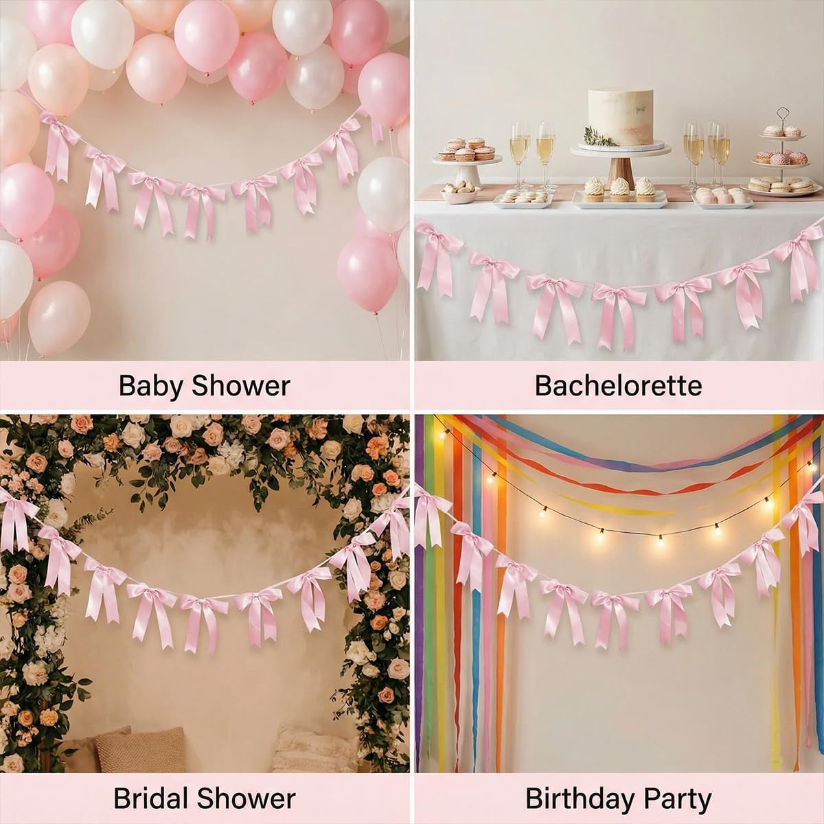 Bow Garland Banner - 10Pcs Pre-Strung Satin Bows for Baby Shower, Birthday, Bridal Shower, Wedding Party Decorations (Yellow)