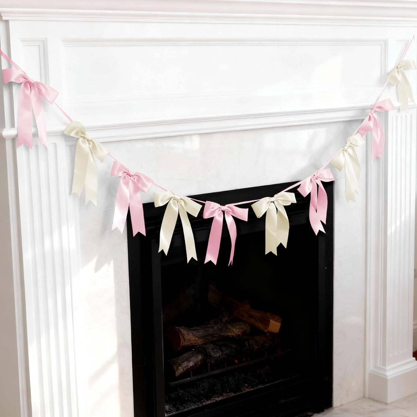 Bow Garland Banner - 10Pcs Pre-Strung Satin Bows for Baby Shower, Birthday, Bridal Shower, Wedding Party Decorations (Yellow)