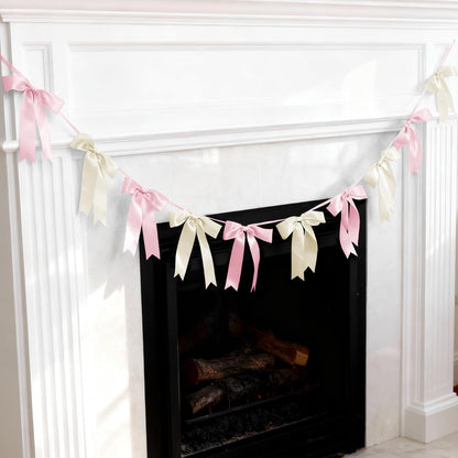 Bow Garland Banner - 10Pcs Pre-Strung Satin Bows for Baby Shower, Birthday, Bridal Shower, Wedding Party Decorations (Yellow)