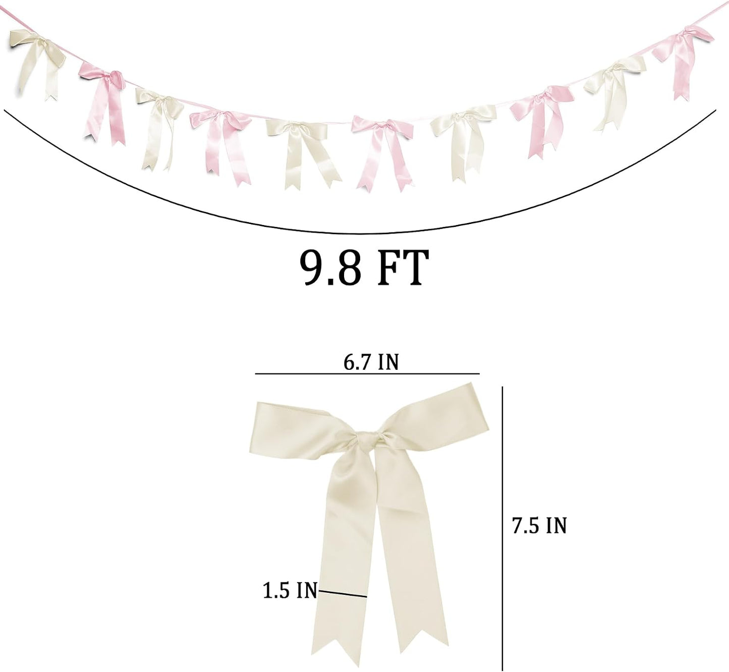 Bow Garland Banner - 10Pcs Pre-Strung Satin Bows for Baby Shower, Birthday, Bridal Shower, Wedding Party Decorations (Yellow)