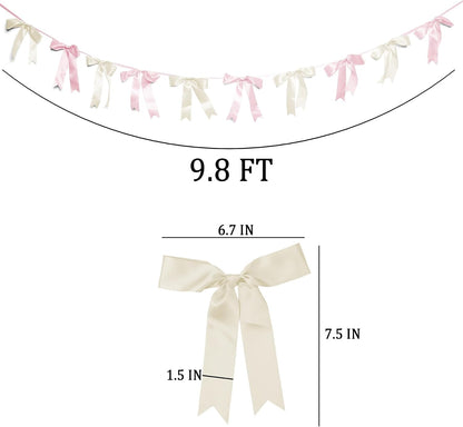 Bow Garland Banner - 10Pcs Pre-Strung Satin Bows for Baby Shower, Birthday, Bridal Shower, Wedding Party Decorations (Yellow)