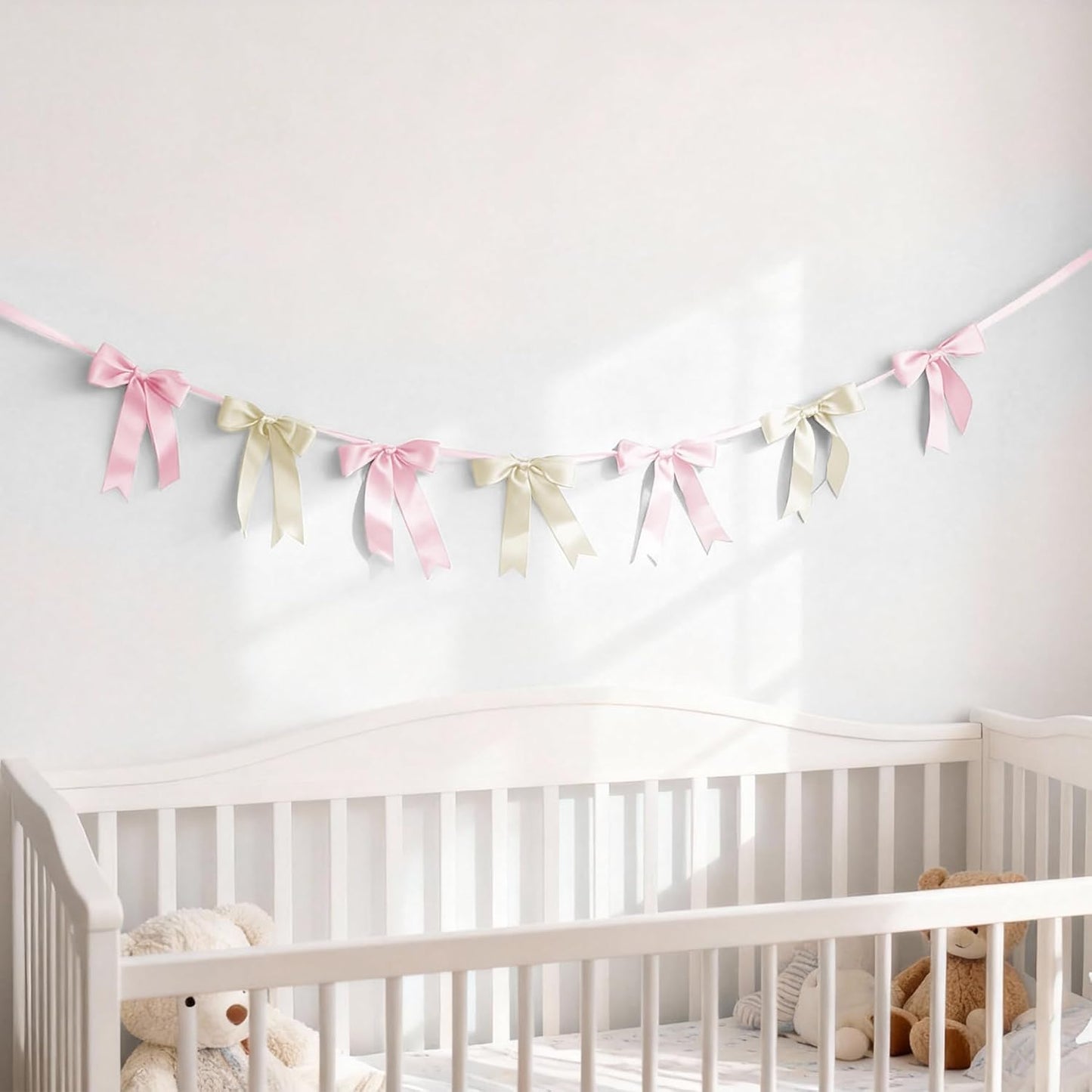 Bow Garland Banner - 10Pcs Pre-Strung Satin Bows for Baby Shower, Birthday, Bridal Shower, Wedding Party Decorations (Yellow)